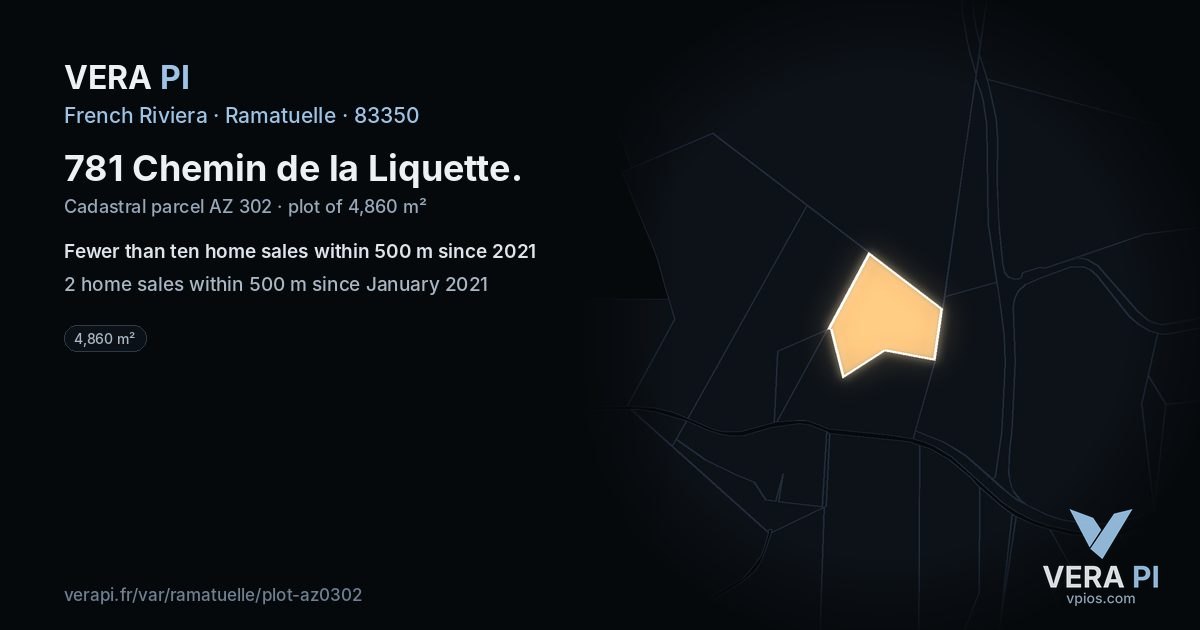 781 Chemin de la Liquette, Ramatuelle at night – the plot lit, the parcels around coloured by the prices near them