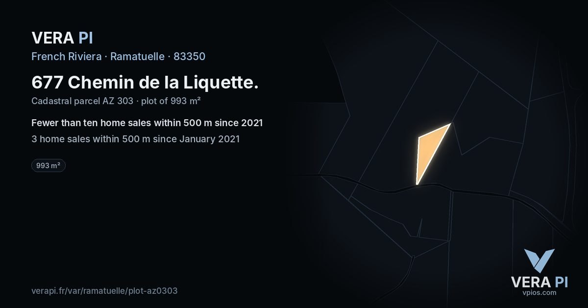 677 Chemin de la Liquette, Ramatuelle at night – the plot lit, the parcels around coloured by the prices near them