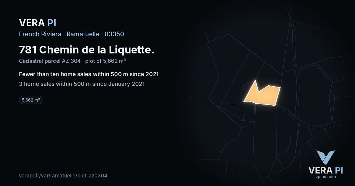 781 Chemin de la Liquette, Ramatuelle at night – the plot lit, the parcels around coloured by the prices near them