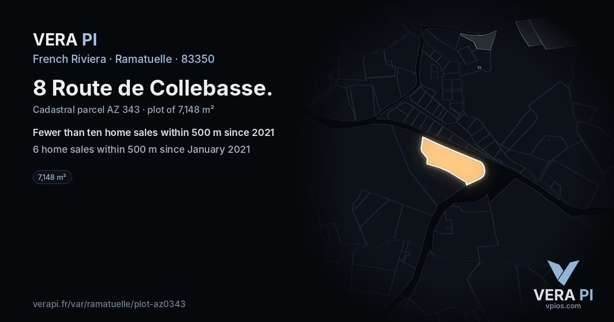 8 Route de Collebasse, Ramatuelle at night – the plot lit, the parcels around coloured by the prices near them
