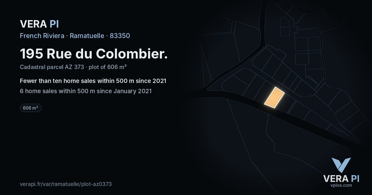 195 Rue du Colombier, Ramatuelle at night – the plot lit, the parcels around coloured by the prices near them