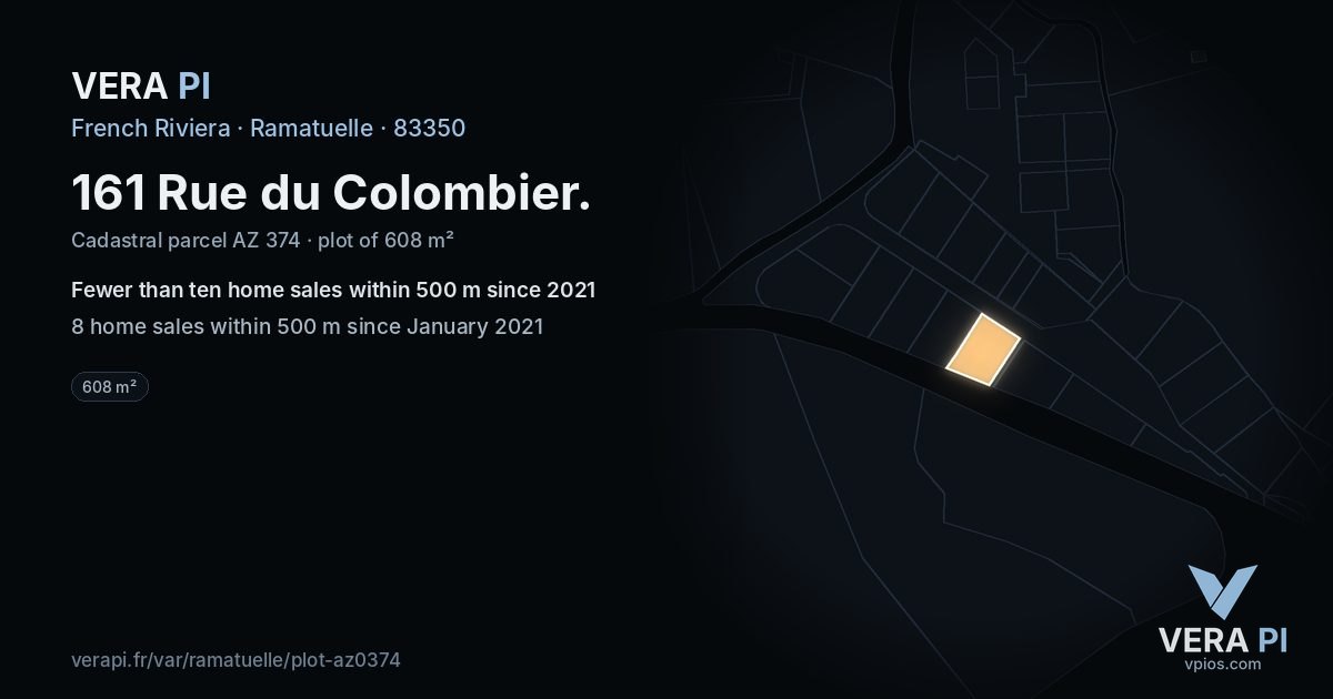 161 Rue du Colombier, Ramatuelle at night – the plot lit, the parcels around coloured by the prices near them