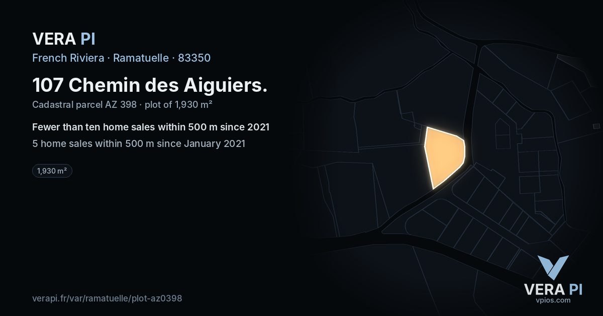 107 Chemin des Aiguiers, Ramatuelle at night – the plot lit, the parcels around coloured by the prices near them