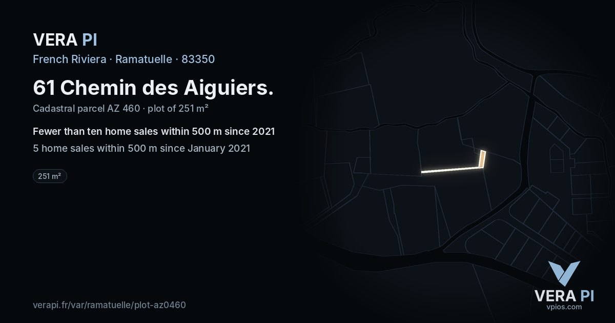 61 Chemin des Aiguiers, Ramatuelle at night – the plot lit, the parcels around coloured by the prices near them