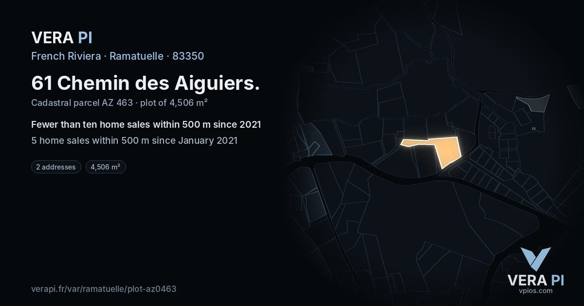 61 Chemin des Aiguiers, Ramatuelle at night – the plot lit, the parcels around coloured by the prices near them