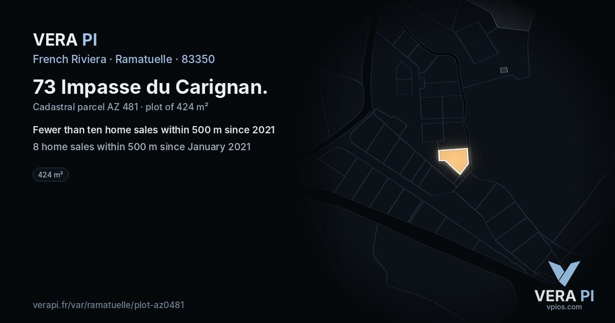 73 Impasse du Carignan, Ramatuelle at night – the plot lit, the parcels around coloured by the prices near them