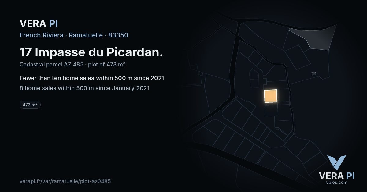 17 Impasse du Picardan, Ramatuelle at night – the plot lit, the parcels around coloured by the prices near them