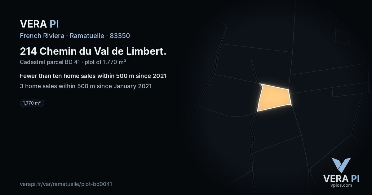 214 Chemin du Val de Limbert, Ramatuelle at night – the plot lit, the parcels around coloured by the prices near them