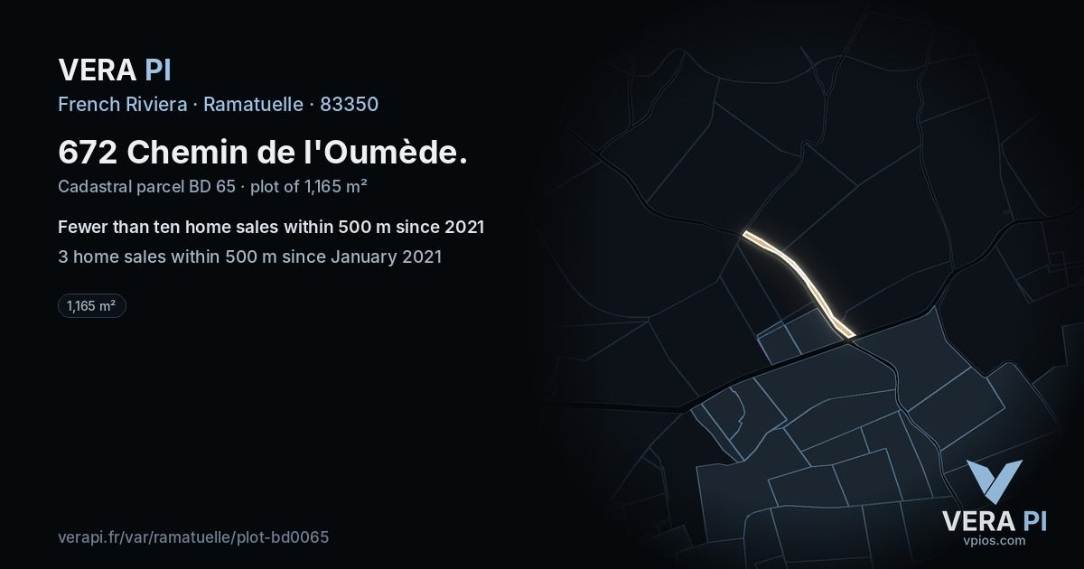 672 Chemin de l'Oumède, Ramatuelle at night – the plot lit, the parcels around coloured by the prices near them