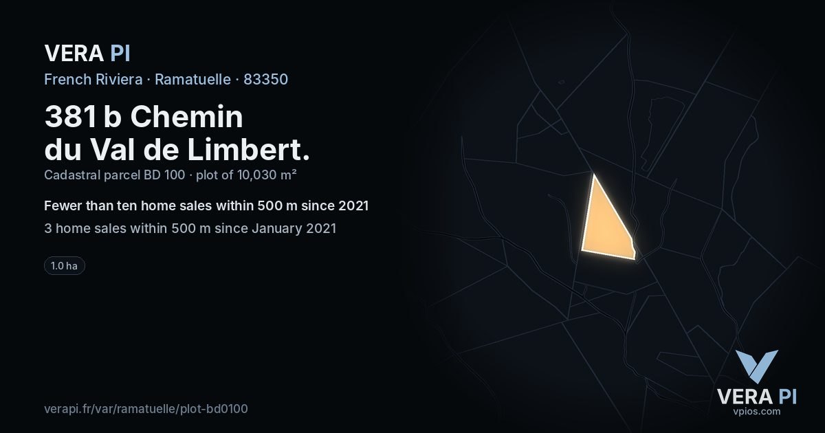 381 b Chemin du Val de Limbert, Ramatuelle at night – the plot lit, the parcels around coloured by the prices near them