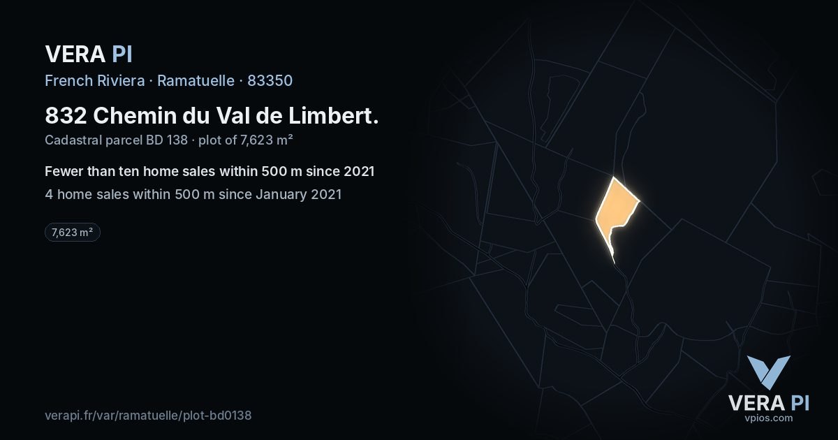 832 Chemin du Val de Limbert, Ramatuelle at night – the plot lit, the parcels around coloured by the prices near them