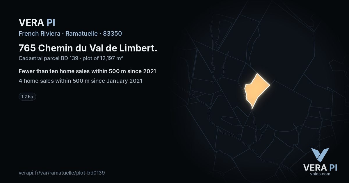 765 Chemin du Val de Limbert, Ramatuelle at night – the plot lit, the parcels around coloured by the prices near them