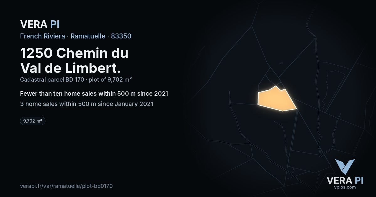 1250 Chemin du Val de Limbert, Ramatuelle at night – the plot lit, the parcels around coloured by the prices near them