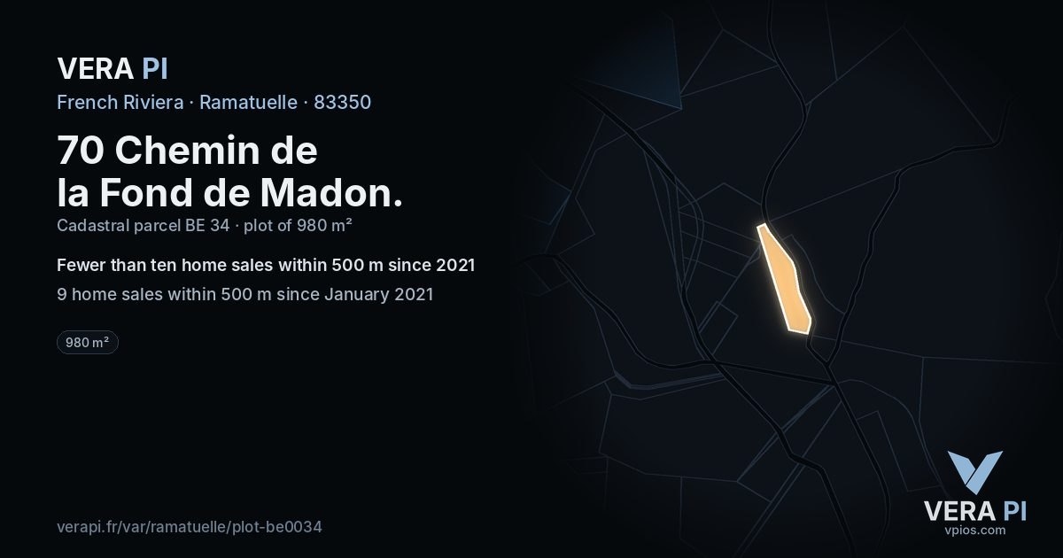 70 Chemin de la Fond de Madon, Ramatuelle at night – the plot lit, the parcels around coloured by the prices near them