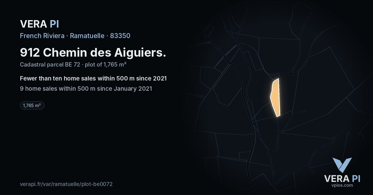 912 Chemin des Aiguiers, Ramatuelle at night – the plot lit, the parcels around coloured by the prices near them