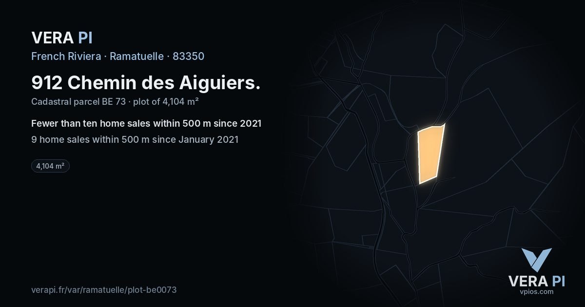912 Chemin des Aiguiers, Ramatuelle at night – the plot lit, the parcels around coloured by the prices near them