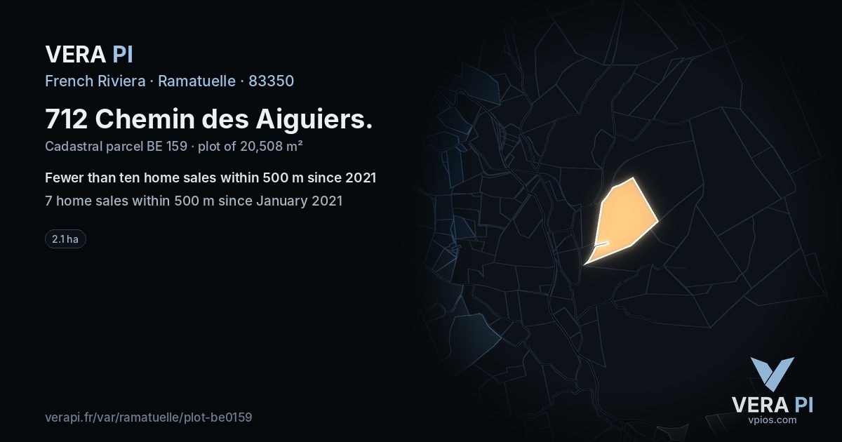 712 Chemin des Aiguiers, Ramatuelle at night – the plot lit, the parcels around coloured by the prices near them