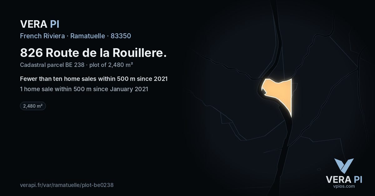 826 Route de la Rouillere, Ramatuelle at night – the plot lit, the parcels around coloured by the prices near them