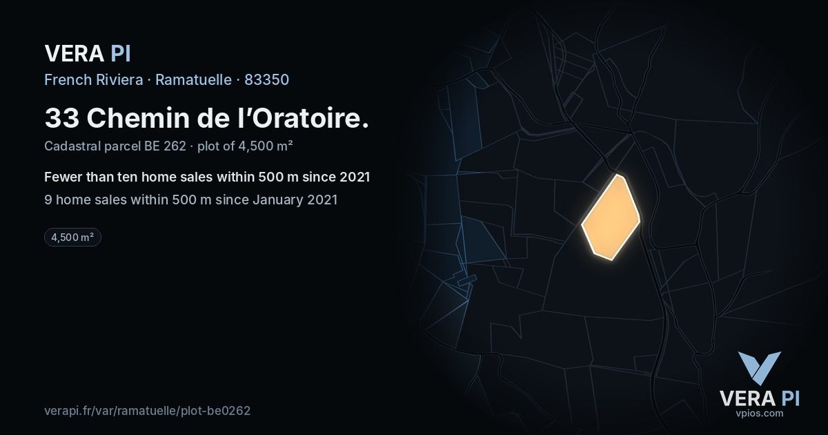 33 Chemin de l’Oratoire, Ramatuelle at night – the plot lit, the parcels around coloured by the prices near them