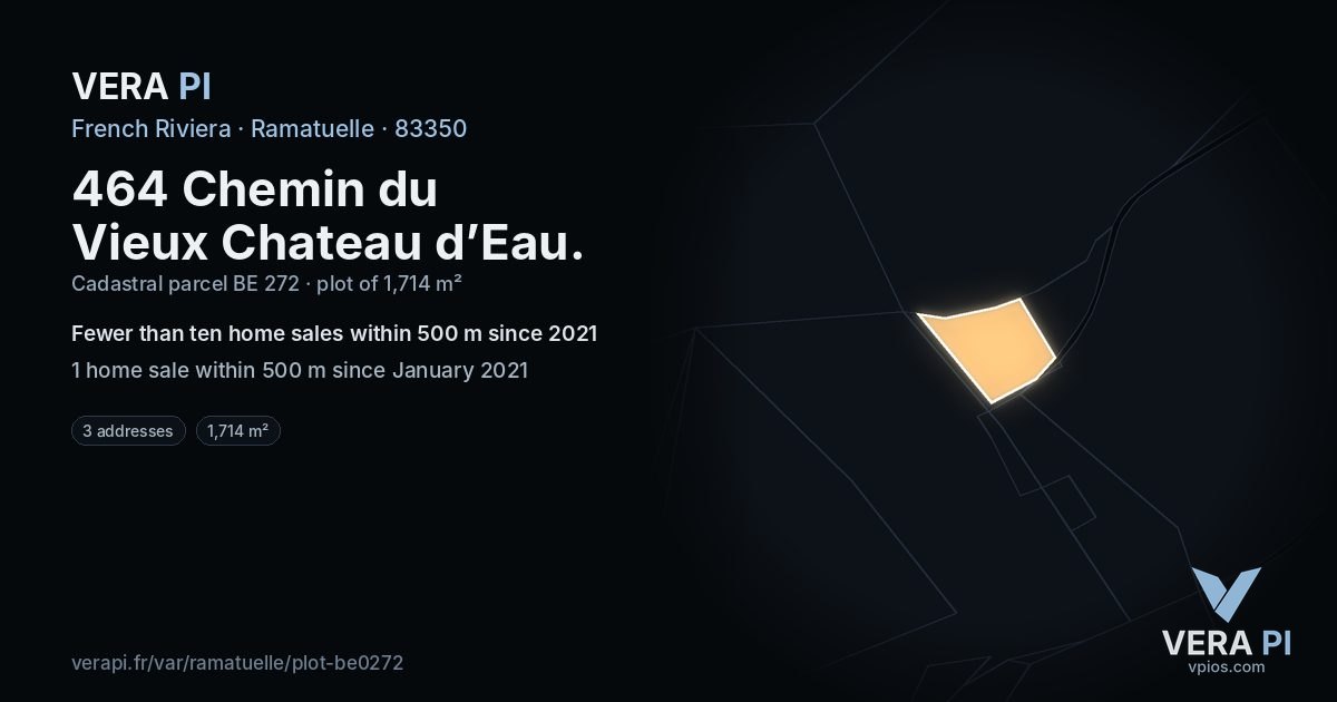 464 Chemin du Vieux Chateau d’Eau, Ramatuelle at night – the plot lit, the parcels around coloured by the prices near them