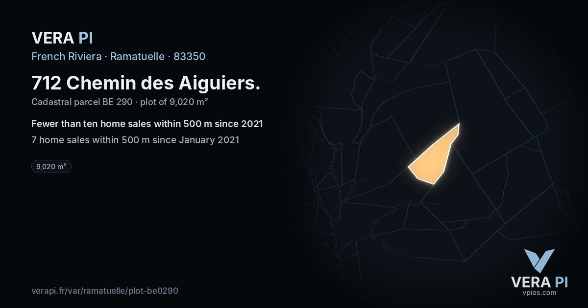 712 Chemin des Aiguiers, Ramatuelle at night – the plot lit, the parcels around coloured by the prices near them