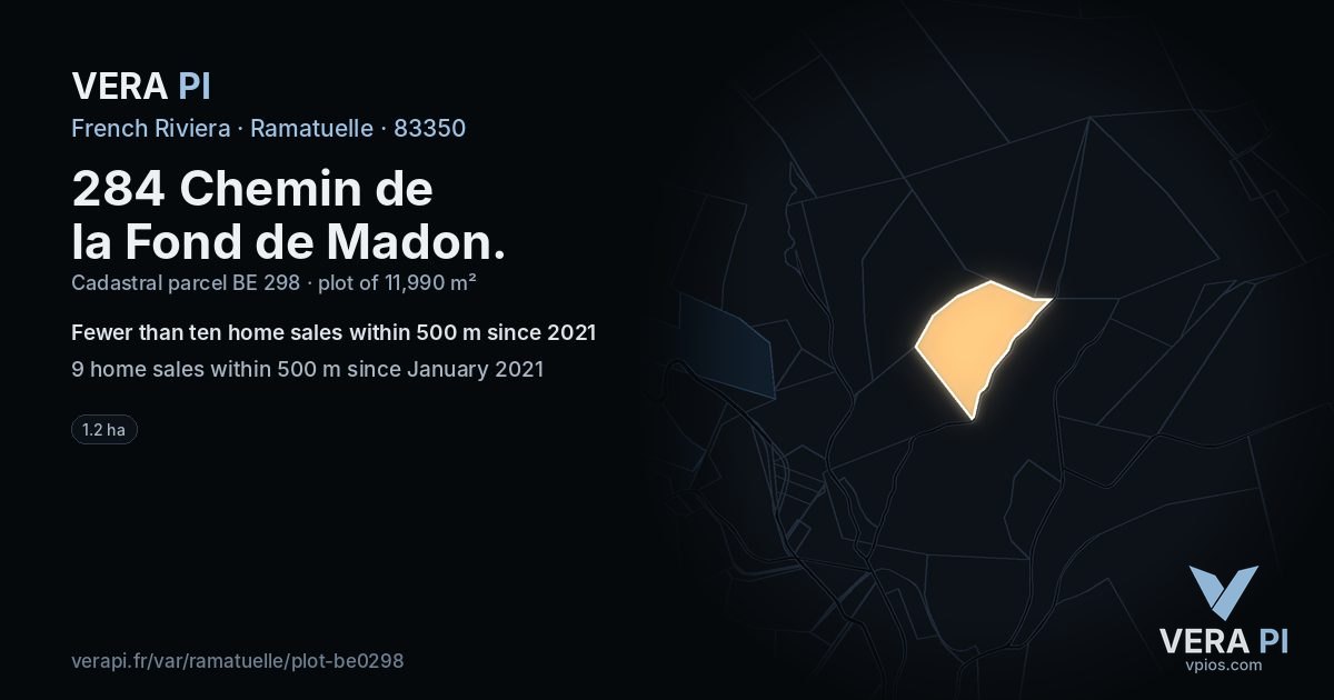 284 Chemin de la Fond de Madon, Ramatuelle at night – the plot lit, the parcels around coloured by the prices near them
