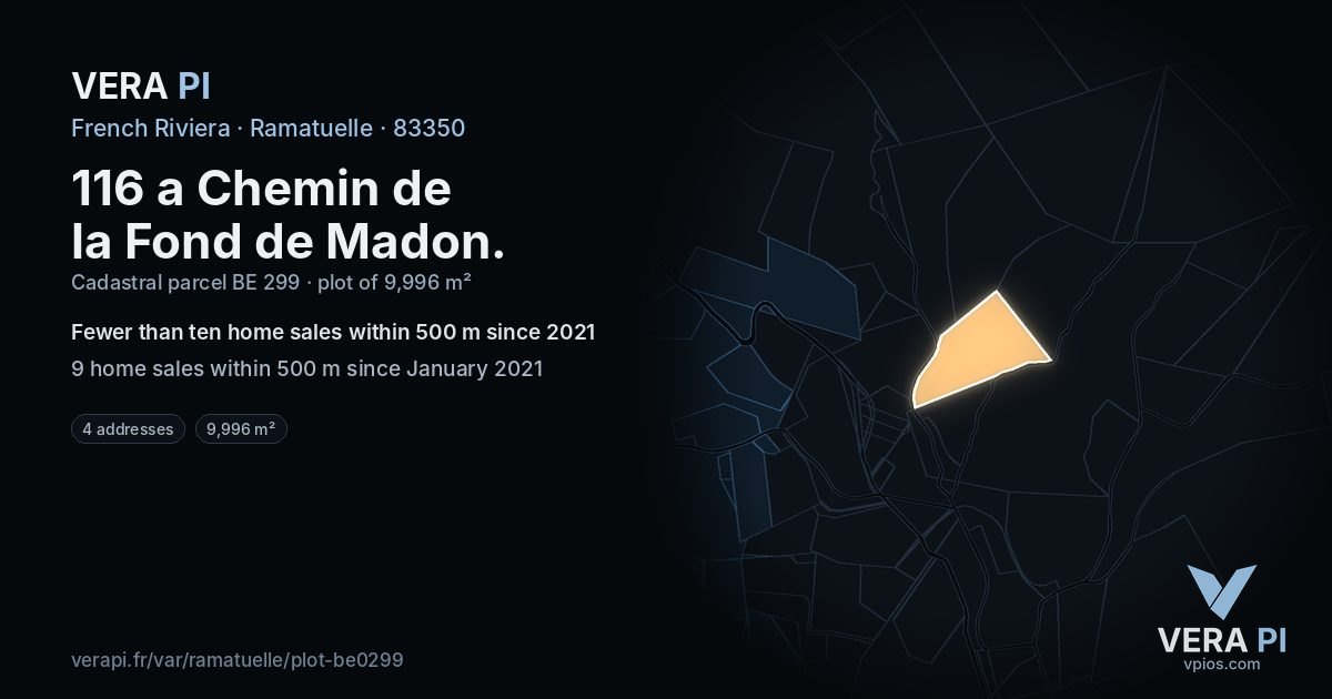 116 a Chemin de la Fond de Madon, Ramatuelle at night – the plot lit, the parcels around coloured by the prices near them
