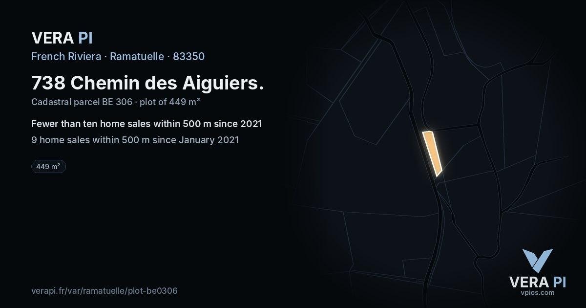 738 Chemin des Aiguiers, Ramatuelle at night – the plot lit, the parcels around coloured by the prices near them
