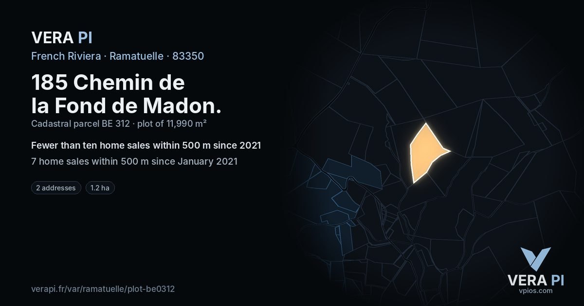185 Chemin de la Fond de Madon, Ramatuelle at night – the plot lit, the parcels around coloured by the prices near them