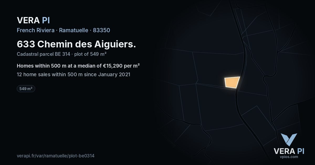 633 Chemin des Aiguiers, Ramatuelle at night – the plot lit, the parcels around coloured by the prices near them