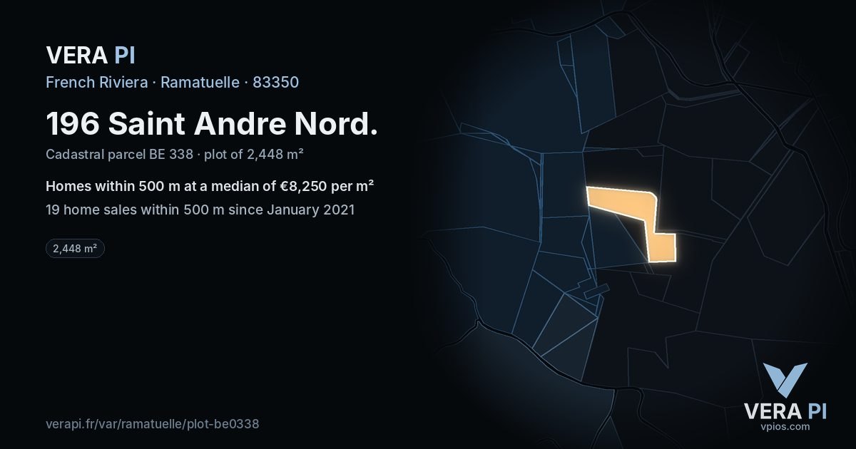 196 Saint Andre Nord, Ramatuelle at night – the plot lit, the parcels around coloured by the prices near them