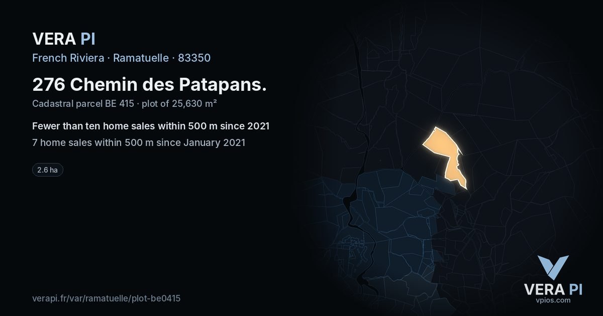 276 Chemin des Patapans, Ramatuelle at night – the plot lit, the parcels around coloured by the prices near them