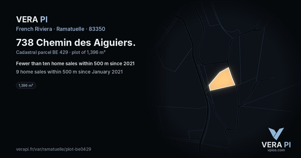 738 Chemin des Aiguiers, Ramatuelle at night – the plot lit, the parcels around coloured by the prices near them