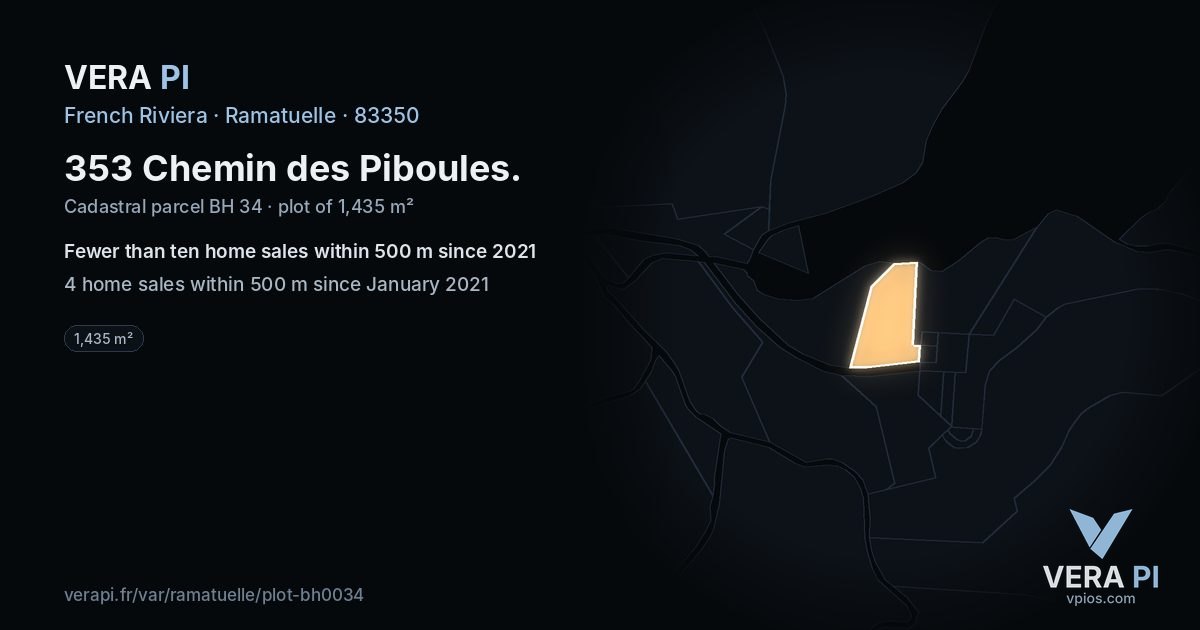 353 Chemin des Piboules, Ramatuelle at night – the plot lit, the parcels around coloured by the prices near them