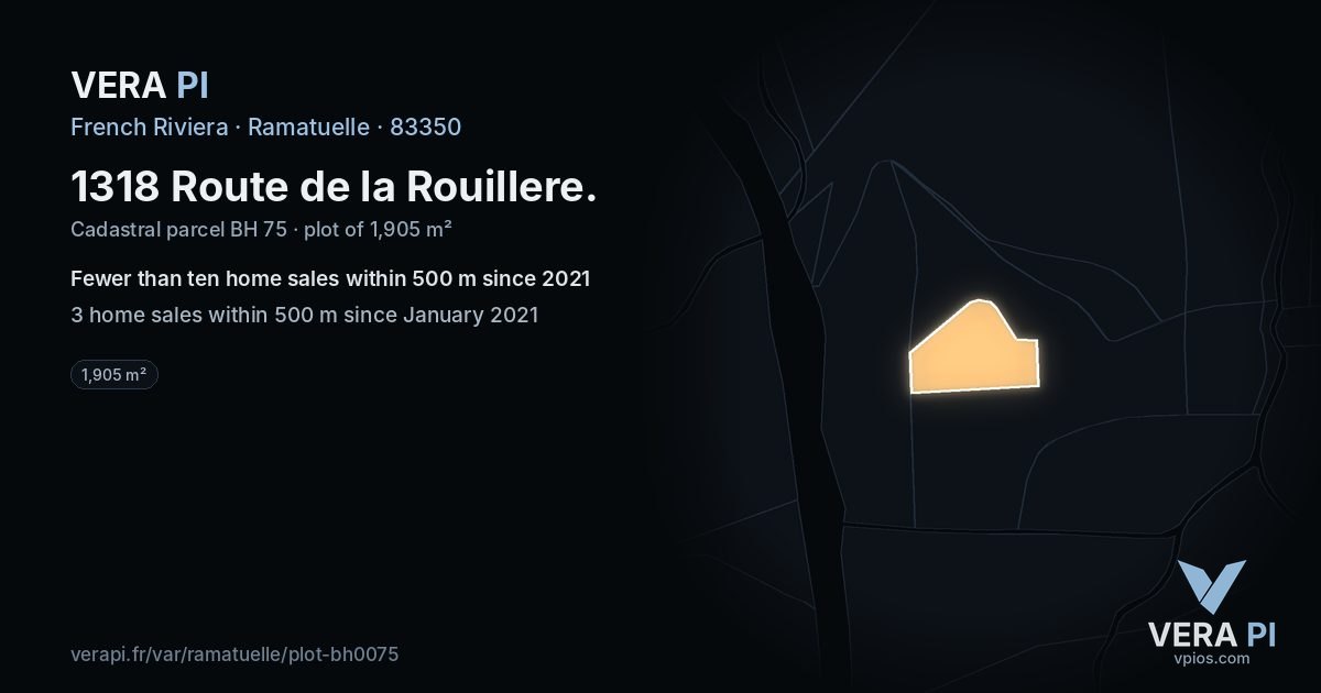 1318 Route de la Rouillere, Ramatuelle at night – the plot lit, the parcels around coloured by the prices near them