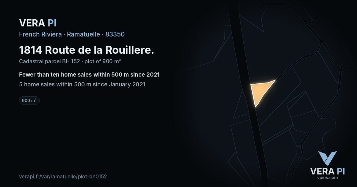 1814 Route de la Rouillere, Ramatuelle at night – the plot lit, the parcels around coloured by the prices near them