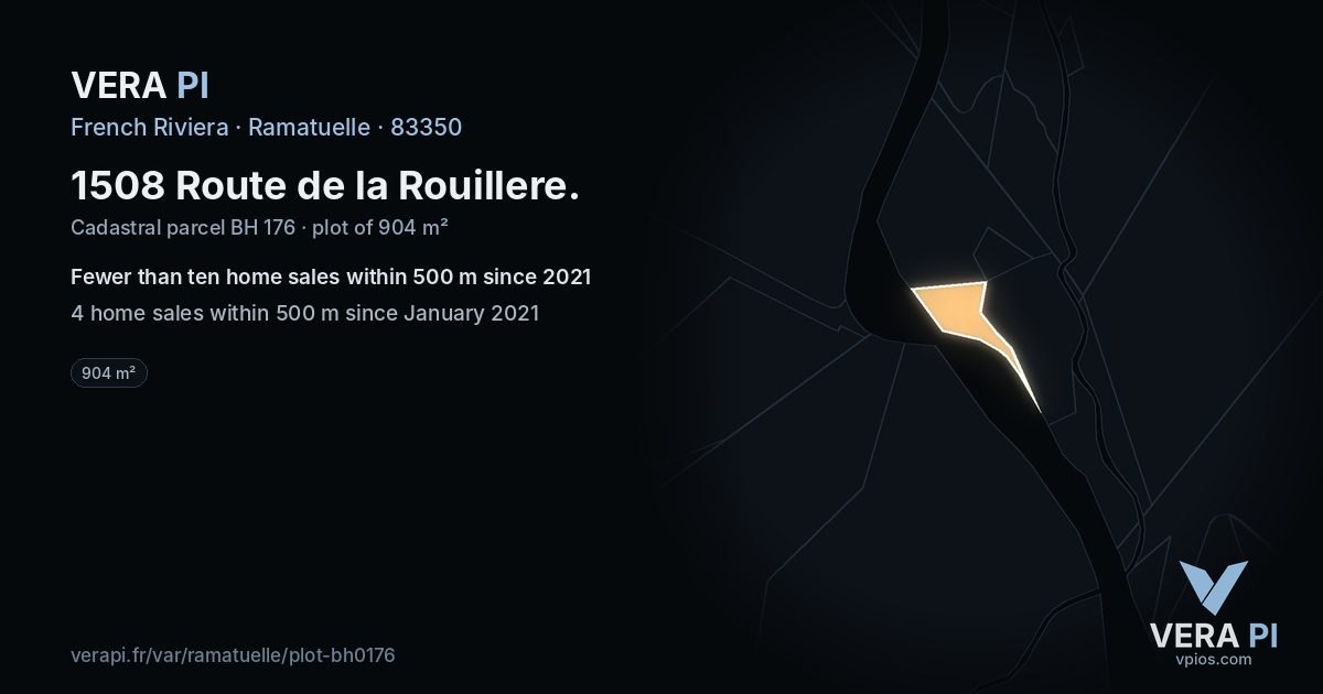1508 Route de la Rouillere, Ramatuelle at night – the plot lit, the parcels around coloured by the prices near them