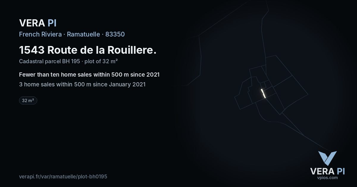 1543 Route de la Rouillere, Ramatuelle at night – the plot lit, the parcels around coloured by the prices near them