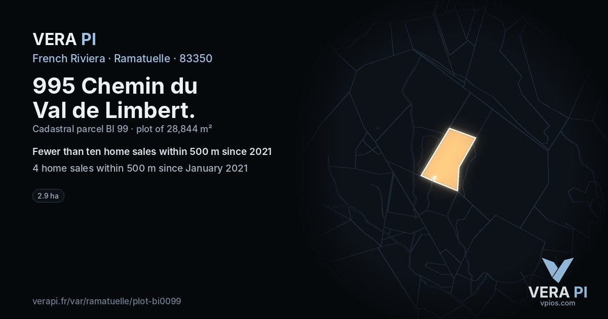 995 Chemin du Val de Limbert, Ramatuelle at night – the plot lit, the parcels around coloured by the prices near them