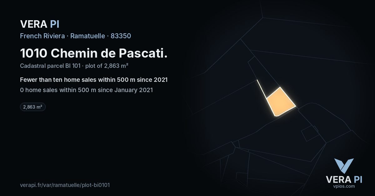 1010 Chemin de Pascati, Ramatuelle at night – the plot lit, the parcels around coloured by the prices near them