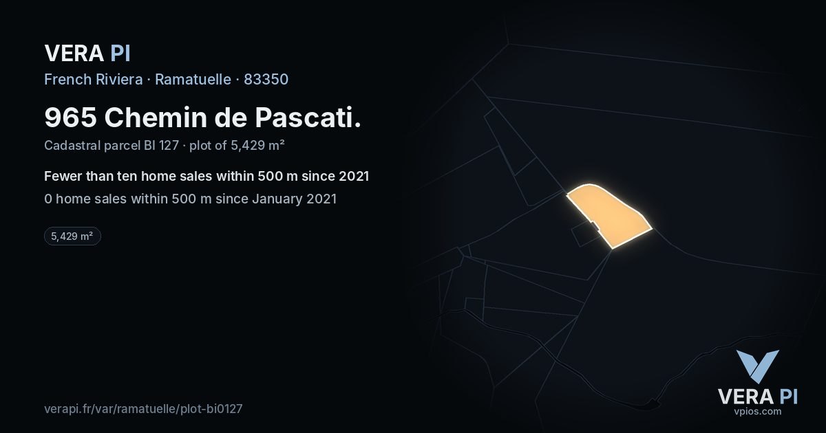 965 Chemin de Pascati, Ramatuelle at night – the plot lit, the parcels around coloured by the prices near them