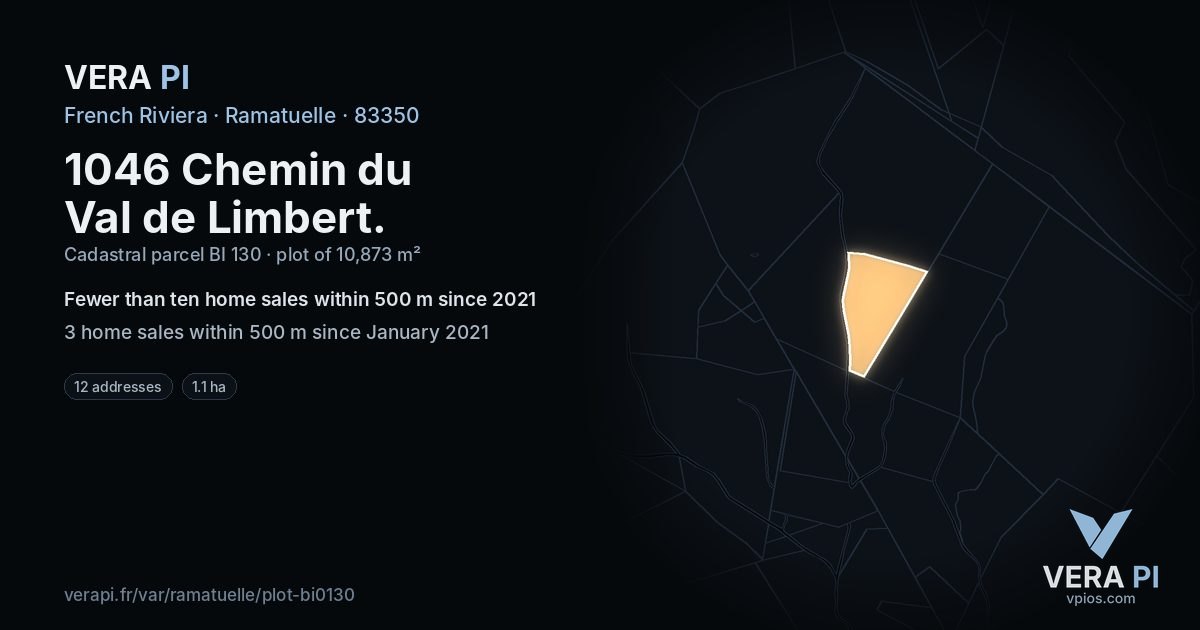 1046 Chemin du Val de Limbert, Ramatuelle at night – the plot lit, the parcels around coloured by the prices near them