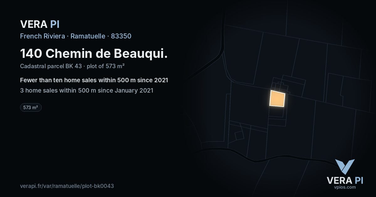 140 Chemin de Beauqui, Ramatuelle at night – the plot lit, the parcels around coloured by the prices near them