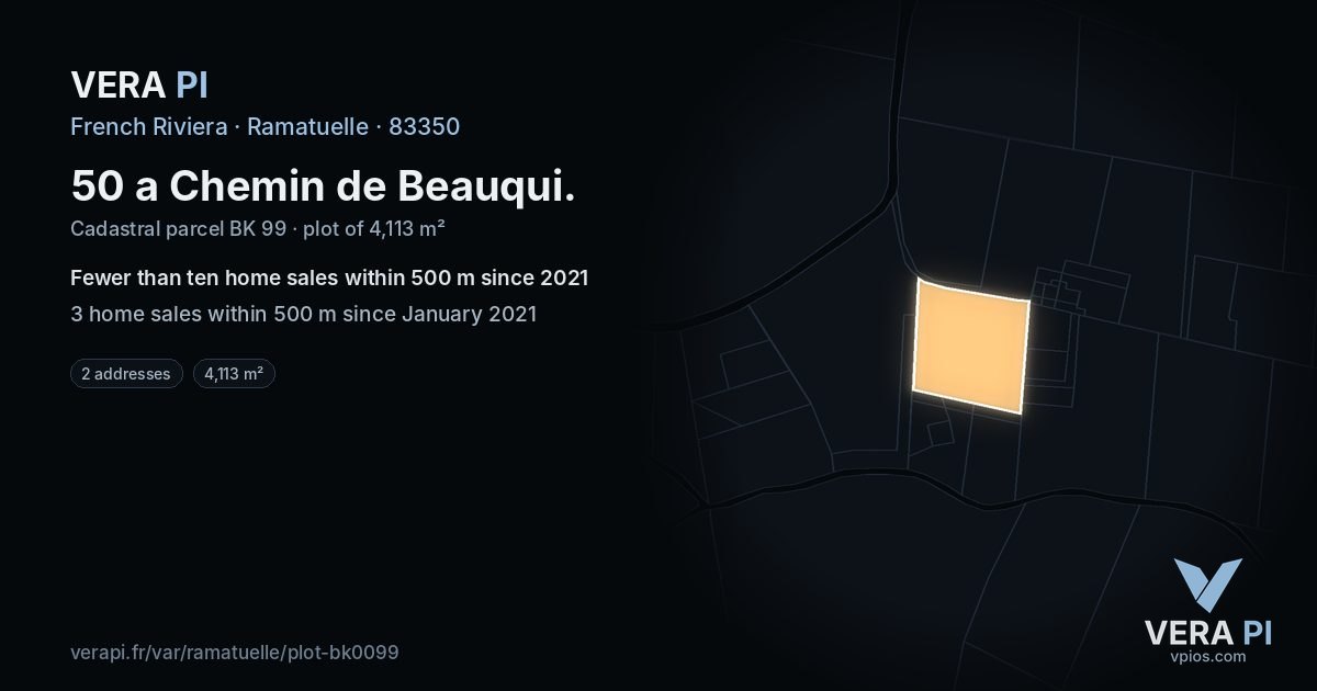 50 a Chemin de Beauqui, Ramatuelle at night – the plot lit, the parcels around coloured by the prices near them