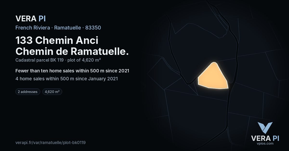 133 Chemin Anci Chemin de Ramatuelle, Ramatuelle at night – the plot lit, the parcels around coloured by the prices near them