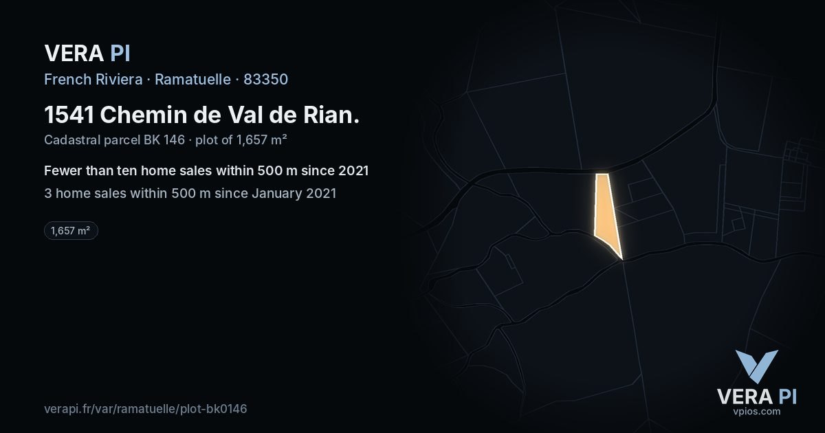 1541 Chemin de Val de Rian, Ramatuelle at night – the plot lit, the parcels around coloured by the prices near them