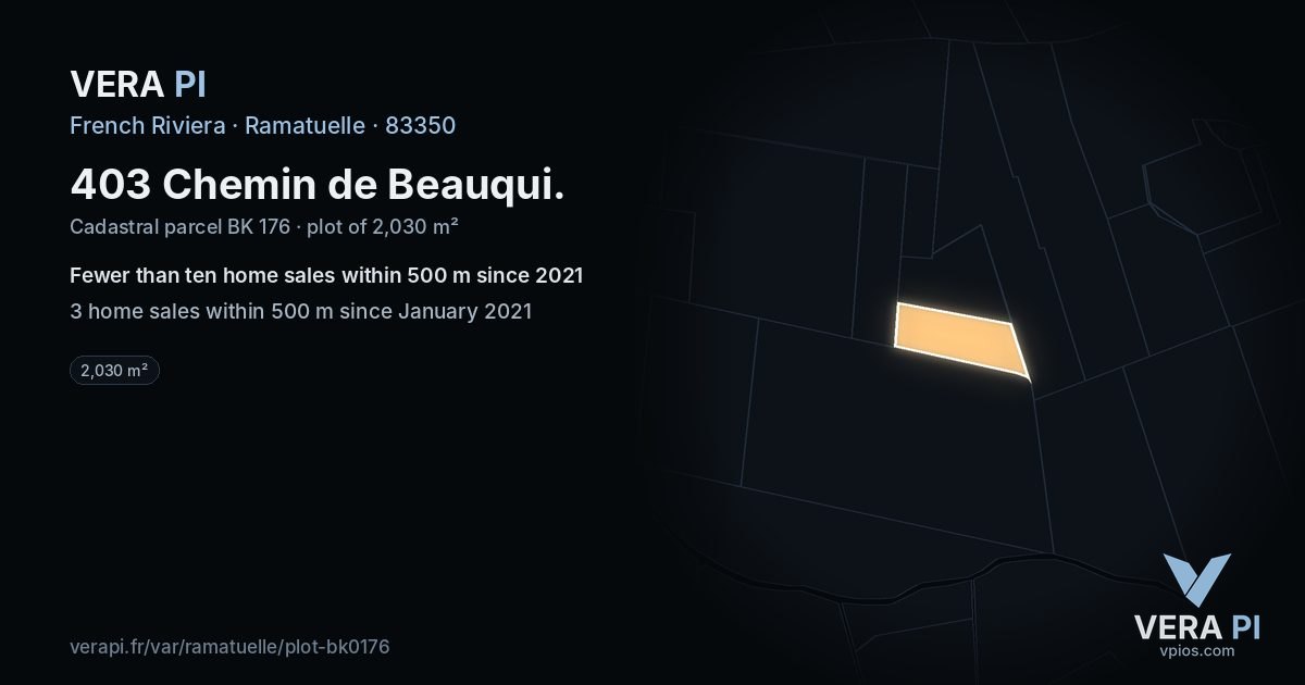 403 Chemin de Beauqui, Ramatuelle at night – the plot lit, the parcels around coloured by the prices near them
