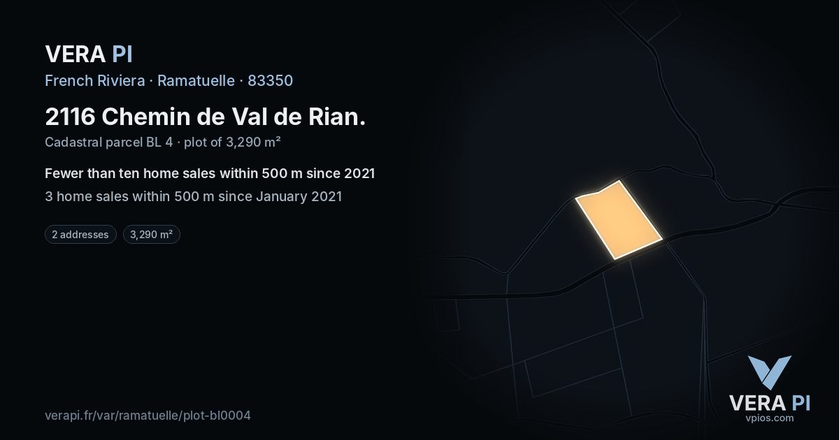 2116 Chemin de Val de Rian, Ramatuelle at night – the plot lit, the parcels around coloured by the prices near them