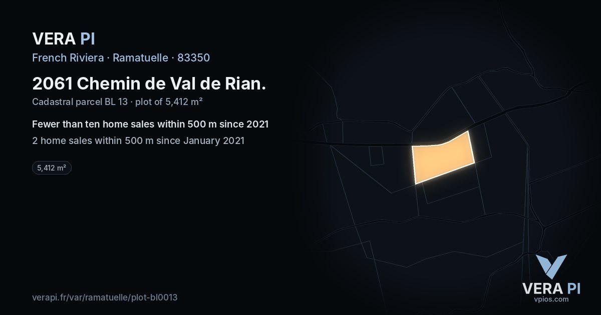 2061 Chemin de Val de Rian, Ramatuelle at night – the plot lit, the parcels around coloured by the prices near them