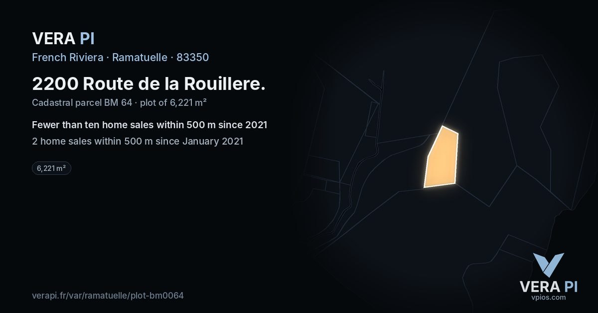 2200 Route de la Rouillere, Ramatuelle at night – the plot lit, the parcels around coloured by the prices near them